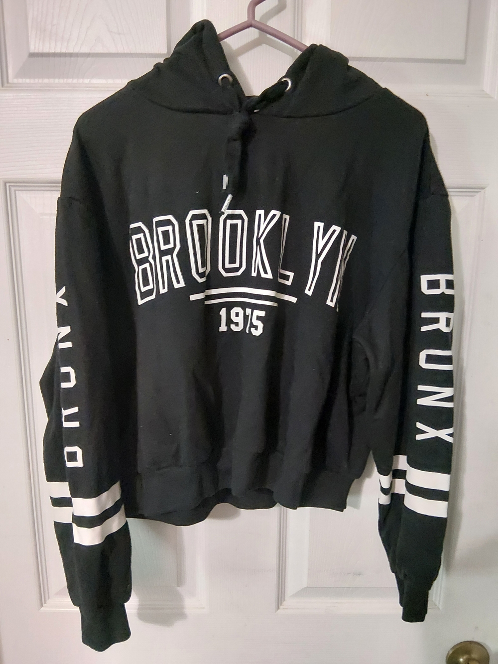Divided Black 'Brooklyn' Graphic Hoodie with White Sleeve Stripes